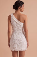 Load image into Gallery viewer, Bodycon White One Shoulder Short Graduation Dress with 3D Flower