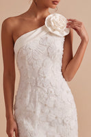 Load image into Gallery viewer, Bodycon White One Shoulder Short Graduation Dress with 3D Flower