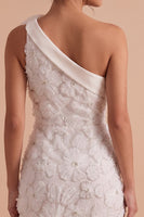 Load image into Gallery viewer, Bodycon White One Shoulder Short Graduation Dress with 3D Flower