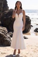 Load image into Gallery viewer, Ruched White Mermaid Corset Long Wedding Dress