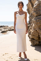 Load image into Gallery viewer, Sheath White Ruched Strapless Long Wedding Dress with Slit