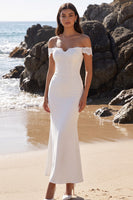 Load image into Gallery viewer, Mermaid White Floral Off the Shoulder Long Wedding Dress
