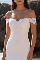 Load image into Gallery viewer, Mermaid White Floral Off the Shoulder Long Wedding Dress