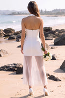 Load image into Gallery viewer, Simple White Bodycon Halter Midi Beach Wedding Dress