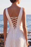 Load image into Gallery viewer, Floral White A Line V-Neck Long Wedding Dress