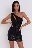 Load image into Gallery viewer, Sparkly Black Bodycon Sequins Cut Out Mini Cocktail Dress