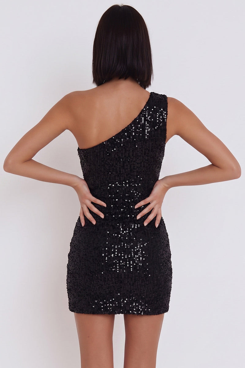 Load image into Gallery viewer, Sparkly Black Bodycon Sequins Cut Out Mini Cocktail Dress