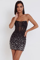 Load image into Gallery viewer, Sparkly Black Tight Strapless Mini Corset Cocktail Dress with Rhinestones