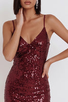 Load image into Gallery viewer, Sparkly Burgundy Sequins Tight Ruffled Mini Cocktail Dress