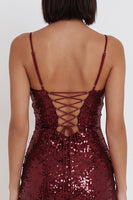 Load image into Gallery viewer, Sparkly Burgundy Sequins Tight Ruffled Mini Cocktail Dress