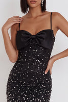 Load image into Gallery viewer, Sparkly Black Bodycon Spaghetti Straps Mini Cocktail Dress with Rhinestones