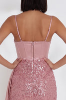 Load image into Gallery viewer, Sparkly Corset Pink Tight Ruched Short Cocktail Dress with Sequins