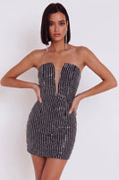 Load image into Gallery viewer, Sparkly Sequins Black Tube Top Tight Short Cocktail Dress