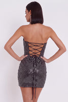 Load image into Gallery viewer, Sparkly Sequins Black Tube Top Tight Short Cocktail Dress