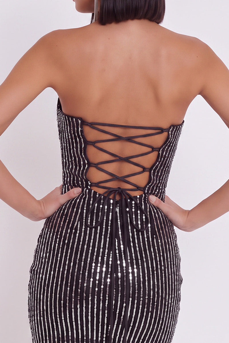 Load image into Gallery viewer, Sparkly Sequins Black Tube Top Tight Short Cocktail Dress