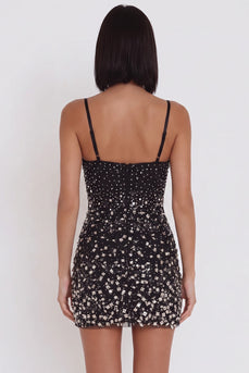 Sparkly Black Cut Out Tight Short Cocktail Dress with Rhinestones