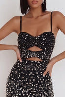 Load image into Gallery viewer, Sparkly Black Cut Out Tight Short Cocktail Dress with Rhinestones