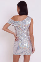 Load image into Gallery viewer, Sparkly Sequins Silver Bodycon One Shoulder Short Cocktail Dress