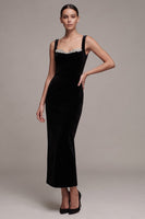 Load image into Gallery viewer, Black Sheath Velvet Sparkly Thick Strap Long Evening Dress with Slit