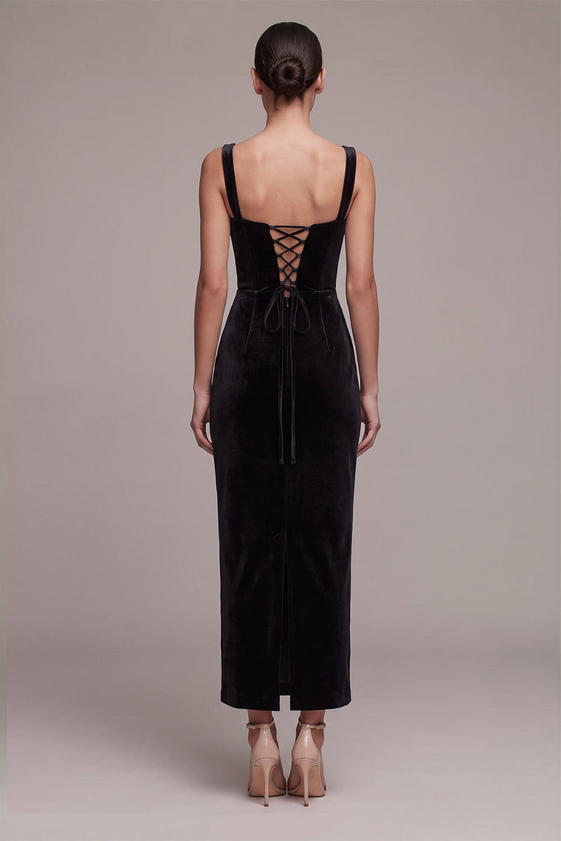 Load image into Gallery viewer, Black Sheath Velvet Sparkly Thick Strap Long Evening Dress with Slit