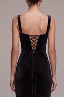 Load image into Gallery viewer, Black Sheath Velvet Sparkly Thick Strap Long Evening Dress with Slit