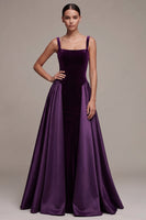Load image into Gallery viewer, Plum Ball Gown Velvet Square Neck Long Evening Dress