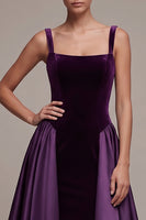 Load image into Gallery viewer, Plum Ball Gown Velvet Square Neck Long Evening Dress