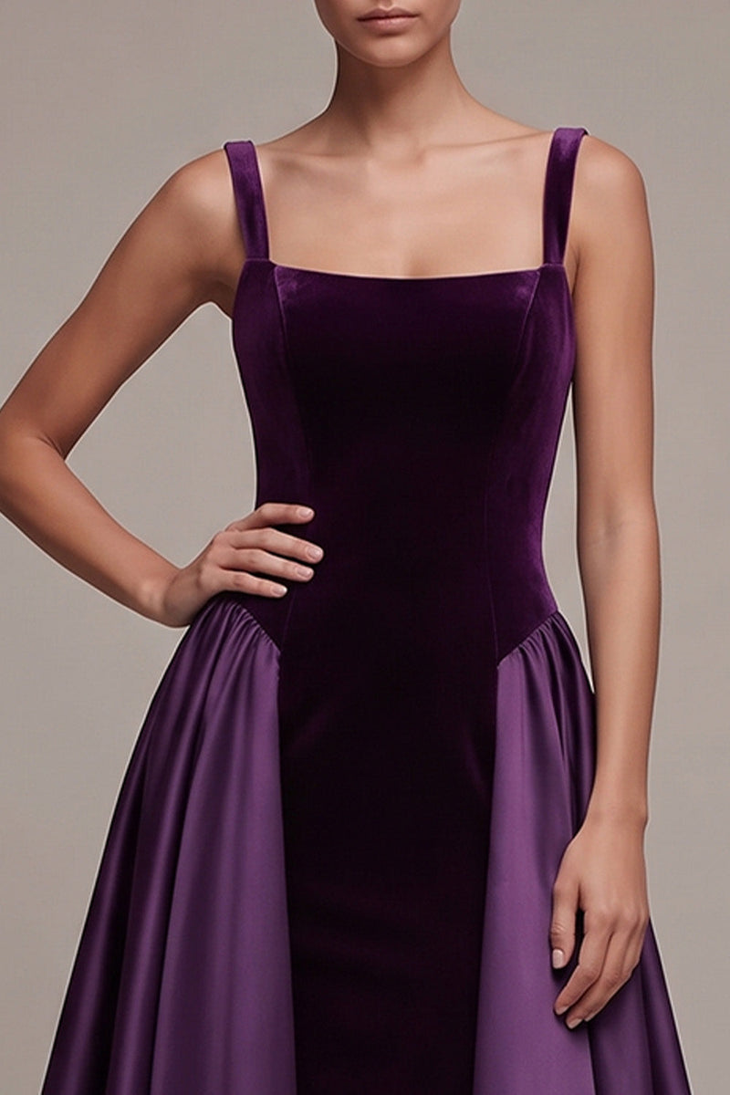 Load image into Gallery viewer, Plum Ball Gown Velvet Square Neck Long Evening Dress