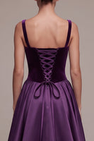 Load image into Gallery viewer, Plum Ball Gown Velvet Square Neck Long Evening Dress