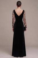 Load image into Gallery viewer, Black Velvet A Line Floral Long Sleeves Evening Dress