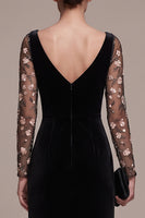 Load image into Gallery viewer, Black Velvet A Line Floral Long Sleeves Evening Dress