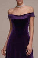 Load image into Gallery viewer, Simple Plum Velvet A-Line Off the Shoulder Long Evening Dress