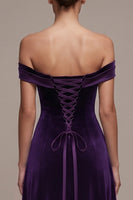 Load image into Gallery viewer, Simple Plum Velvet A-Line Off the Shoulder Long Evening Dress