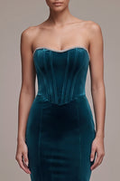 Load image into Gallery viewer, Peacock Blue Mermaid Sparkly Sweetheart Long Velvet Evening Dress