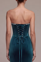 Load image into Gallery viewer, Peacock Blue Mermaid Sparkly Sweetheart Long Velvet Evening Dress