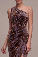Load image into Gallery viewer, Plum Brown Mermaid Floral Long Velvet Evening Dress with Slit