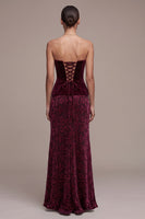 Load image into Gallery viewer, Burgundy Mermaid Ruffled Floral Long Velvet Evening Dress
