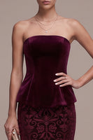 Load image into Gallery viewer, Burgundy Mermaid Ruffled Floral Long Velvet Evening Dress