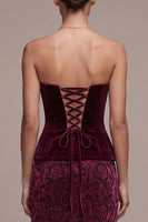 Load image into Gallery viewer, Burgundy Mermaid Ruffled Floral Long Velvet Evening Dress