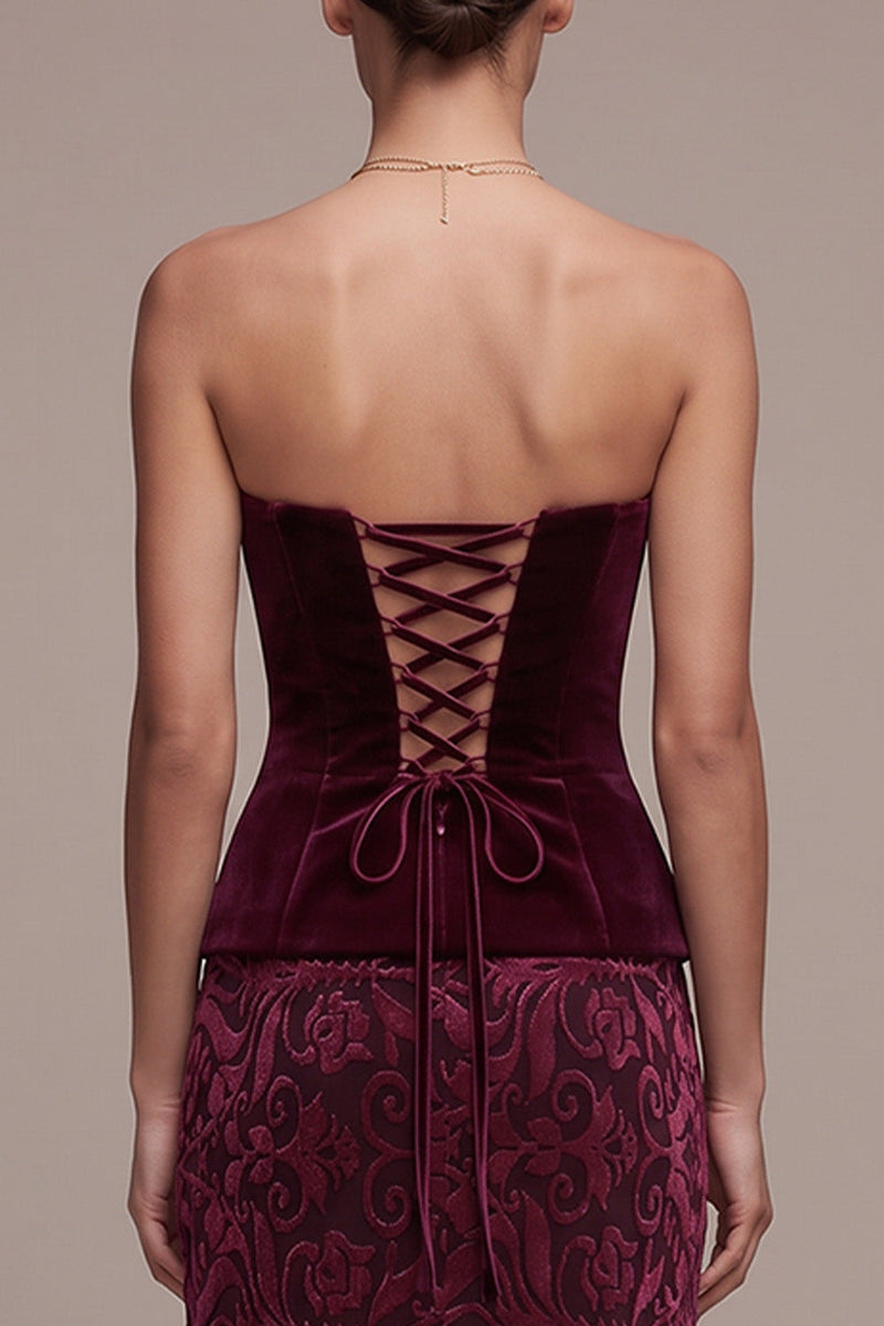 Load image into Gallery viewer, Burgundy Mermaid Ruffled Floral Long Velvet Evening Dress