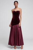 Load image into Gallery viewer, Burgundy Velvet A Line Ruched Sweetheart Long Evening Dress