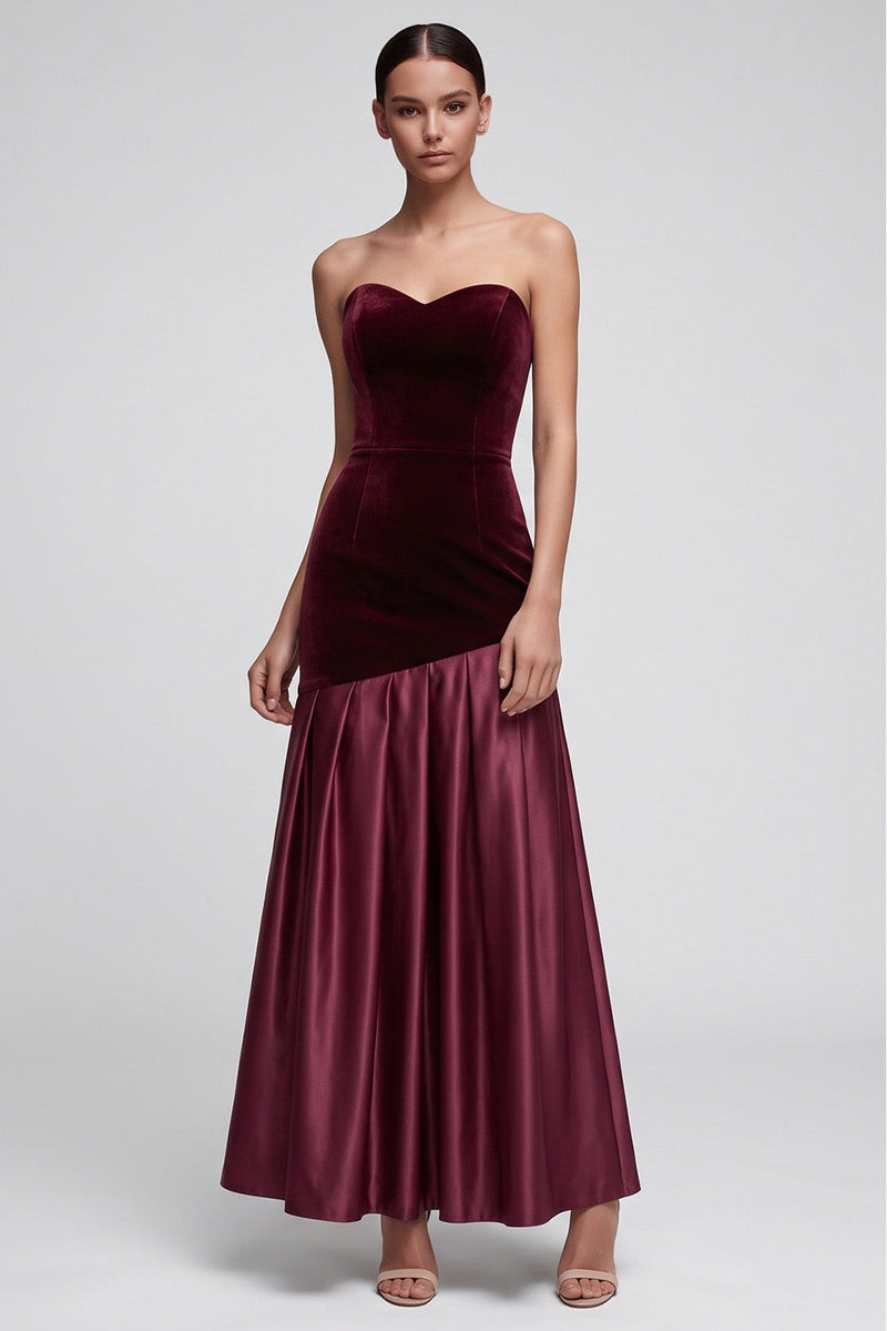 Load image into Gallery viewer, Burgundy Velvet A Line Ruched Sweetheart Long Evening Dress