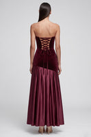 Load image into Gallery viewer, Burgundy Velvet A Line Ruched Sweetheart Long Evening Dress