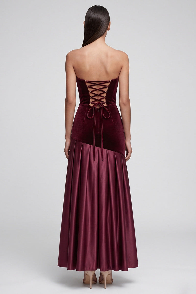 Load image into Gallery viewer, Burgundy Velvet A Line Ruched Sweetheart Long Evening Dress