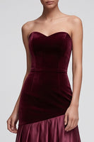 Load image into Gallery viewer, Burgundy Velvet A Line Ruched Sweetheart Long Evening Dress