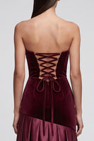 Load image into Gallery viewer, Burgundy Velvet A Line Ruched Sweetheart Long Evening Dress