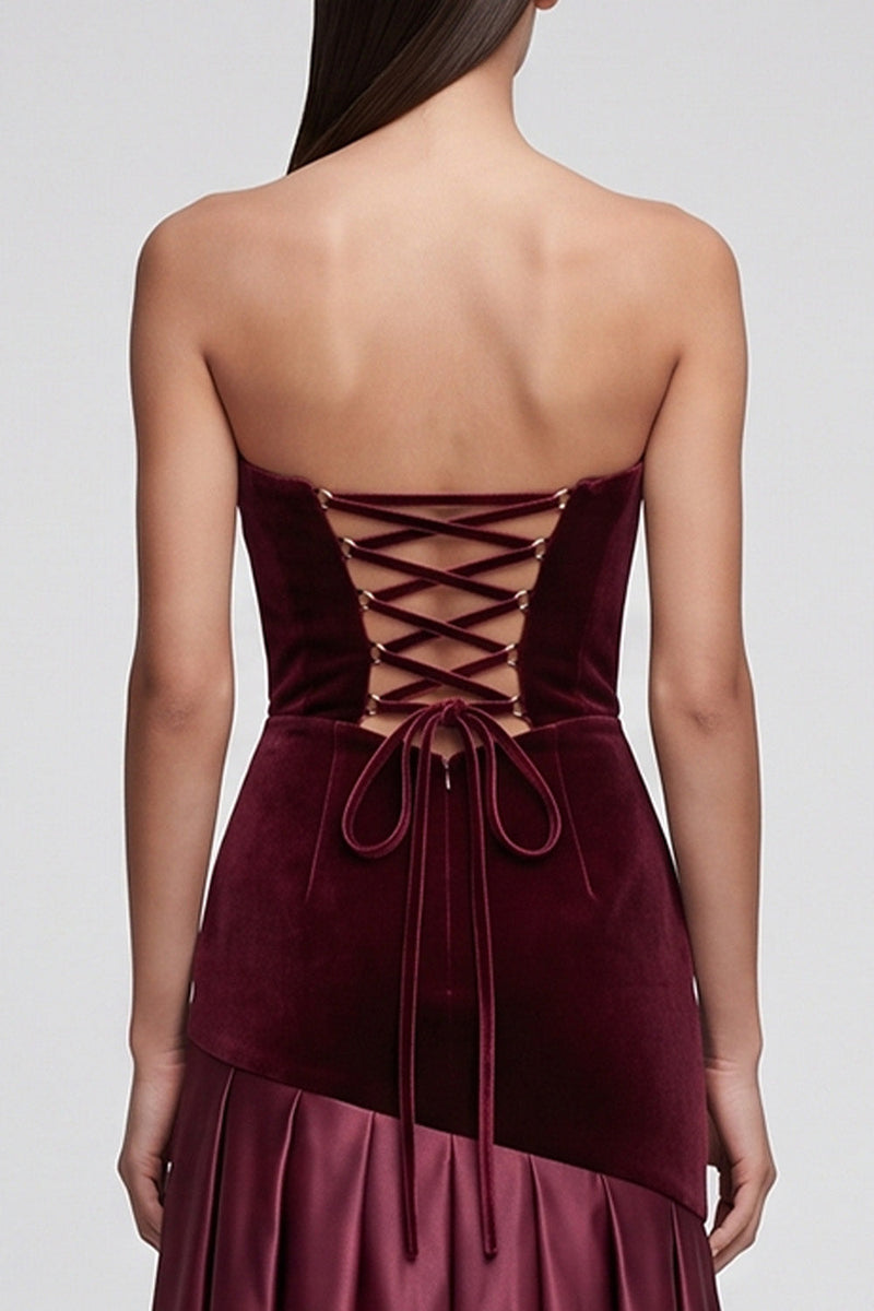Load image into Gallery viewer, Burgundy Velvet A Line Ruched Sweetheart Long Evening Dress