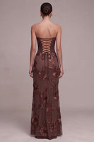 Load image into Gallery viewer, Floral Coffee Sheath Corset Sweetheart Long Formal Dress with Neck Scarf