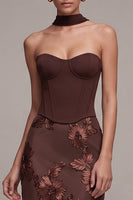 Load image into Gallery viewer, Floral Coffee Sheath Corset Sweetheart Long Formal Dress with Neck Scarf
