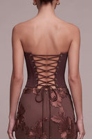 Load image into Gallery viewer, Floral Coffee Sheath Corset Sweetheart Long Formal Dress with Neck Scarf